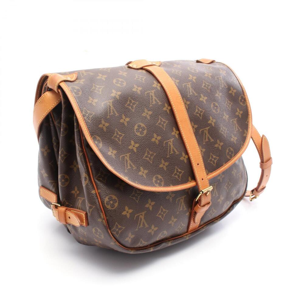 Louis Vuitton Brown Shoulder Canvas Monogram Bag Leather Saumur